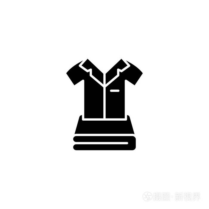 衣服黑色图标的概念.服装平面矢量符号, 符号, 插图