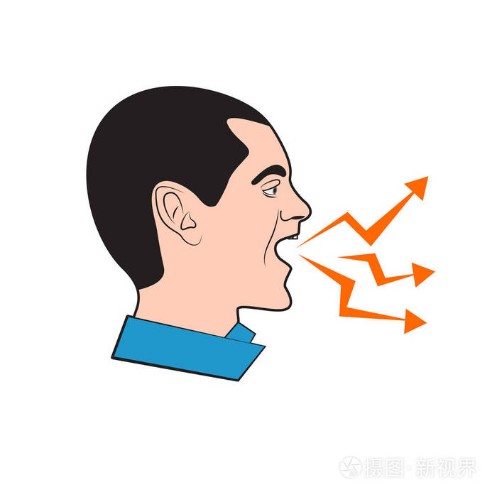 尖叫的人, 呼喊老板, 闪电从嘴, 进取, 愤怒的人, 愤怒管理向量例证