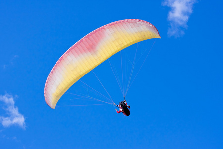 滑翔伞在蓝蓝的天空