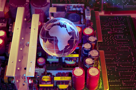 电子印刷电路板与纤维光学背景技术风格照片