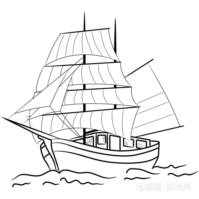 航海帆船的剪影插画-正版商用图片04uduf-摄图新视界