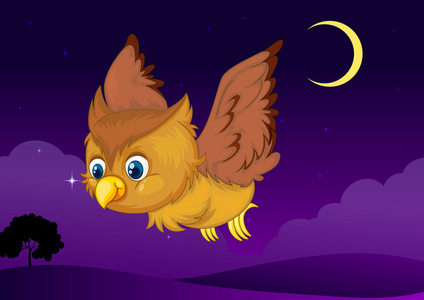 飞行猫头鹰在黑夜中的插图