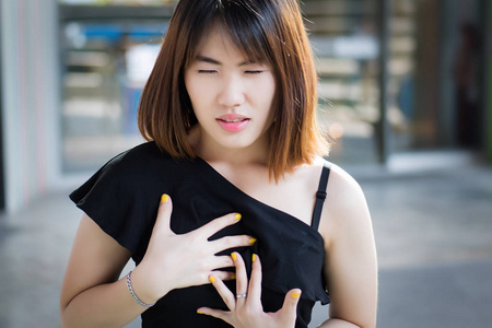 反流病妇女以胃酸倒流胃食管反流消化不良症状为特征的病态女性画像亚洲青年妇女保健模式