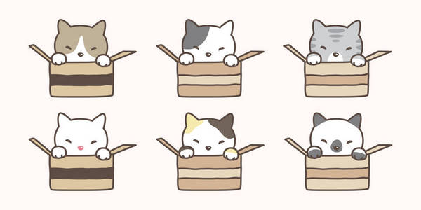 猫品种图标矢量小猫盒插图字符涂鸦卡通