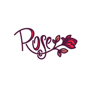 简单线条艺术涂鸦玫瑰花标志与刻字 compositi照片