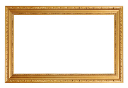 老式长方形金色框架在白色背景, 隔绝照片