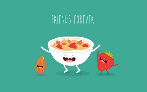草莓和杏仁的谷物插图