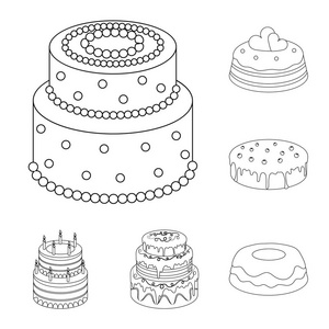 蛋糕和甜点的轮廓图标集的设计。节日蛋糕矢量符号股票网站插图