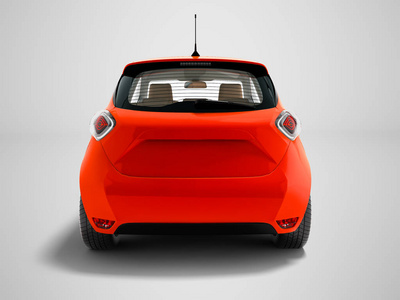 现代红色电动汽车掀背的乘客在后面3d 渲染灰色背景阴影
