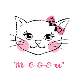 滑稽的卡通小猫字符.t恤衫印刷, 纺织, 织物, 矢量插图设计元素照片