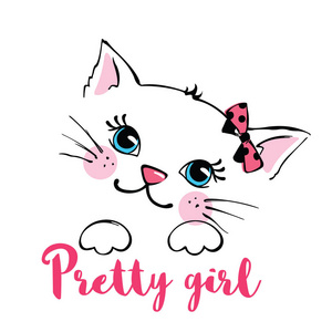 手绘可爱的猫被隔离在白色背景.滑稽的卡通小猫字符.