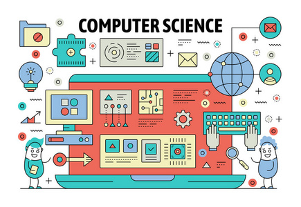 矢量细线计算机科学海报横幅