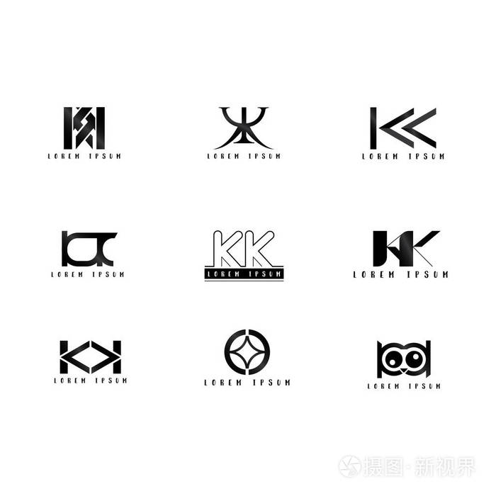 kk 标志向量, 设计字母与创意字体集