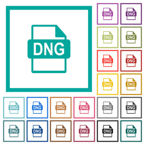 Dng 文件格式白色背景上带有象限框架的平面颜色图标