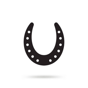 简单的黑色马蹄矢量图标被隔离在白色背景。马鞋剪影作为国际吉祥符号。财富与成功标志