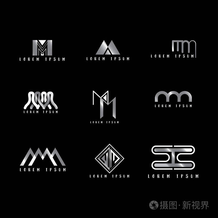 mm标志向量设计字母与创意字体集