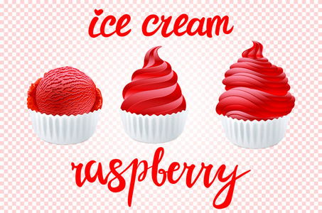 带不同形状的红色冰淇淋的矢量集在透明背景刻字手制作文本艺术