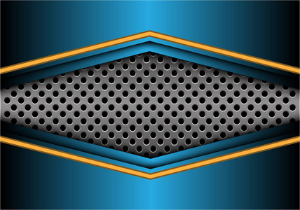 圆形网格横幅设计的黄色蓝色金属箭头现代未来主义背景向量图解