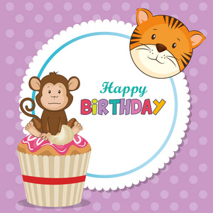 生日快乐卡与可爱的小动物图片