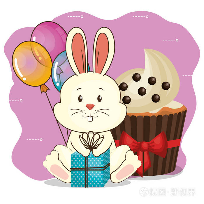 快乐的生日贺卡与可爱的兔子