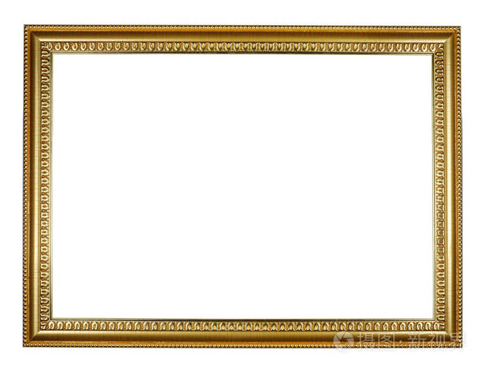 老式长方形金色框架在白色背景, 隔绝