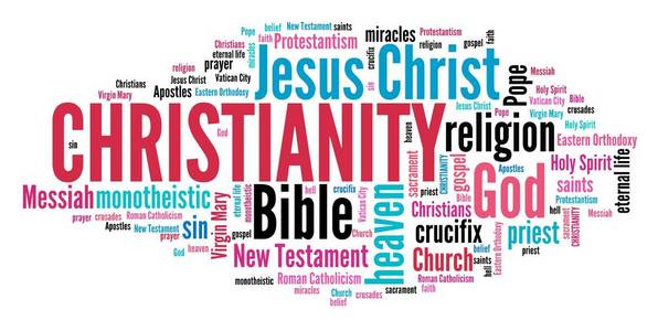 基督教的圣经 上帝和耶稣基督的宗教。词云标志