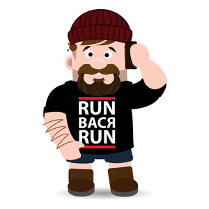 穿着 t恤和帽子的男人.说唱 歌手.在白色背景上隔离的矢量插图照片