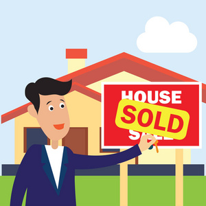 房屋出售的标志和出售房地产的概念。矢量插图
