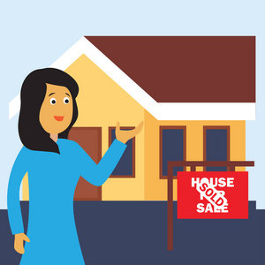 房屋出售的标志和出售房地产的概念。矢量插图