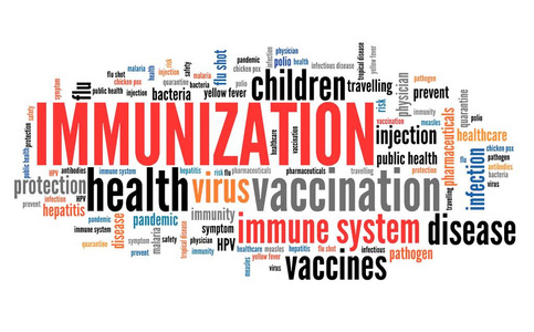 免疫接种和疫苗医疗保健概念。单词云符号