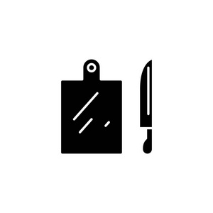 厨具黑色图标概念。厨房用具平面矢量符号, 符号, 插图