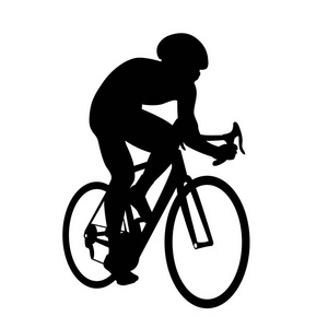 男子骑自行车赛车矢量插图黑色剪影前侧