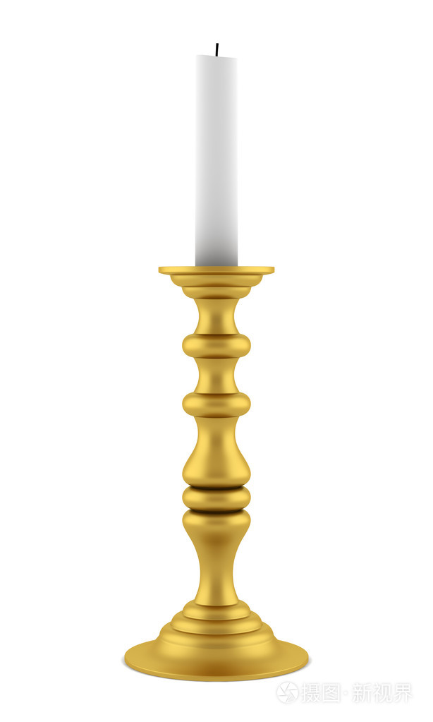 金色烛台与孤立在白色背景上的蜡烛