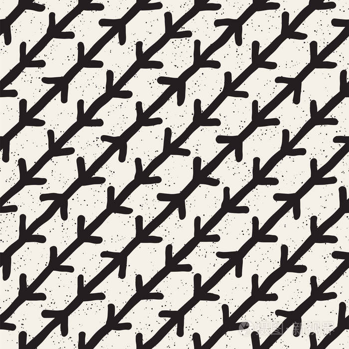 手工绘制线无缝蹩脚图案.黑白的抽象几何重复平铺纹理