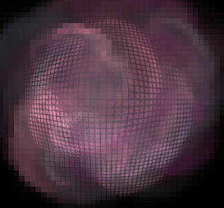 黑色背景上的球形粉红色灰度像素分形