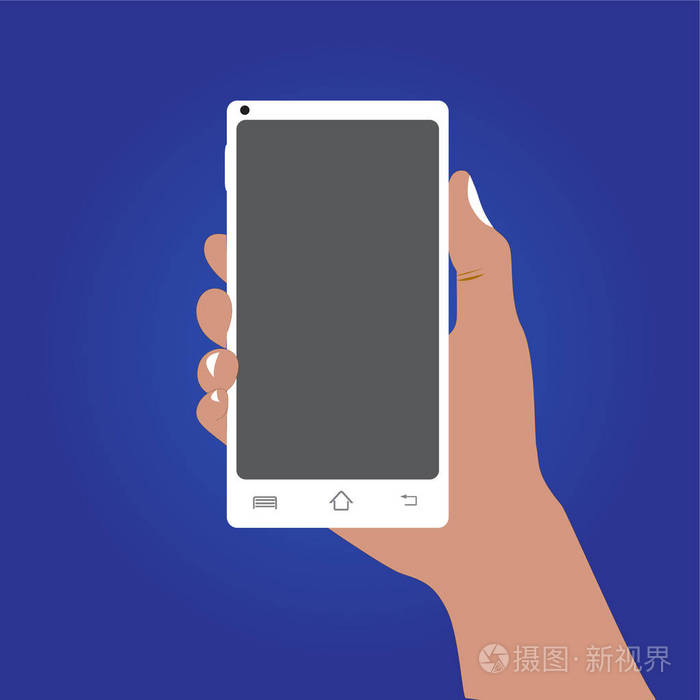 右手拿着一个蓝色背景的手机在globalozation世界智能手机改变了每个