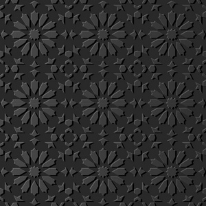 3d 深色纸艺术伊斯兰几何十字图案无缝背景, 矢量时尚装饰图案背景为网页横幅贺卡设计