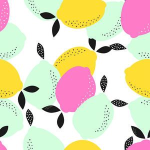 抽象图案与新鲜的彩色柠檬白色, 果味壁纸, 夏季柑橘背景