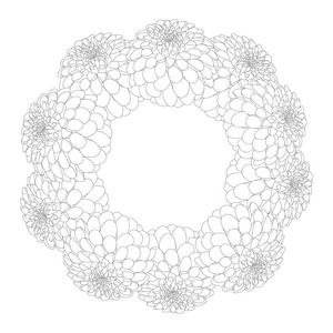 大丽花花圈轮廓。墨西哥的国花。矢量插图