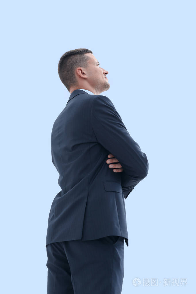 侧面图自信的商人抬头