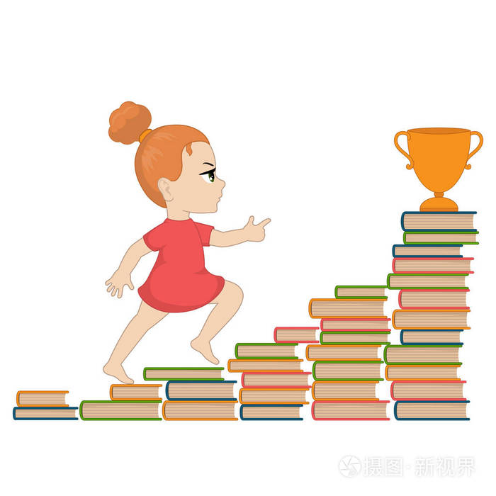 一个女孩走上楼的书的插图