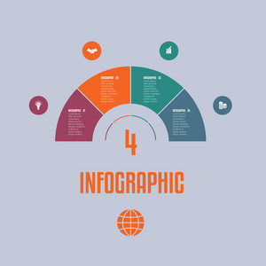 图表模板从五颜六色的零件半圆与文本区域在四个位置