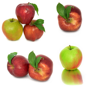 许多不同的苹果在白色背景, 红色和黄色的苹果没有背景, 许多不同的