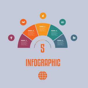 图表模板从五颜六色的零件半圆与文本区域在五个位置