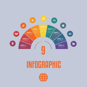 图表模板从五颜六色的零件半圆与文本区域在九个位置