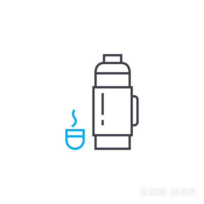 热水瓶线性图标概念。热水瓶向量符号, 符号, 插图