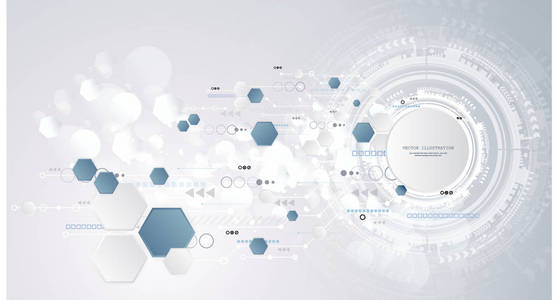 技术背景和抽象数字技术圈的各种技术要素。矢量插图。浅色背景