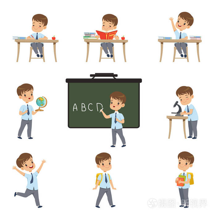 可爱的小学生在校服的各种活动集 男孩在生物学 地理 数学矢量插图的白色背景插画 正版商用图片04wl46 摄图新视界 可爱的小学生在校服的各种活动集 男孩在生物学 地理 数学矢量插图的白色背景插画 正版商用图片04wl46 摄图新视界