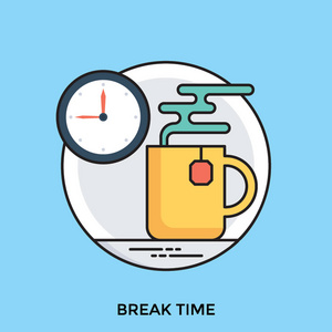 有一杯热茶的图标, 上面挂上的时钟象征着休息时间照片