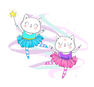 卡通演员可爱的卡通芭蕾舞演员猫打印, 矢量插图插画
